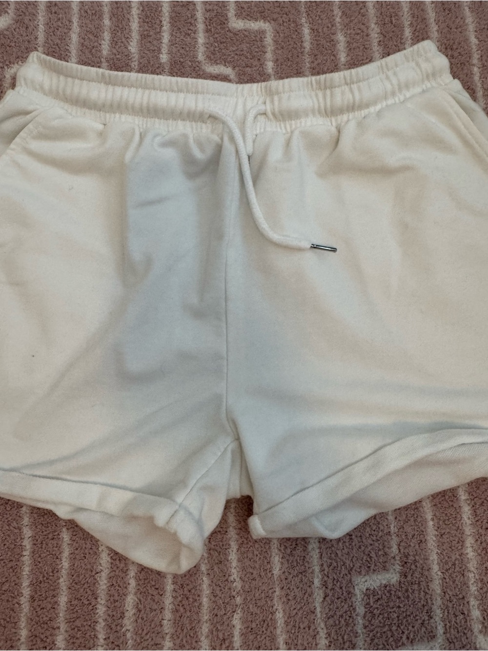 White High-Waisted Fleece Sweat Shorts Lounge Shorts - Picture 2 of 5